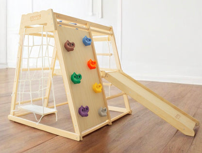 7-in-1 Wooden Kids Jungle Gym Playset with Slide Climbing Net & Swing