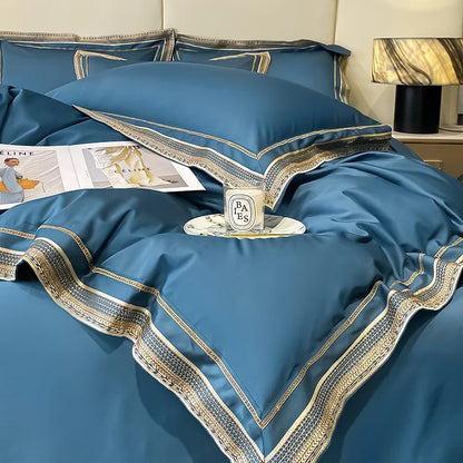 Royal Retreat Gold Edging Embroidered 1000 TC Duvet Set - Midnight Blue