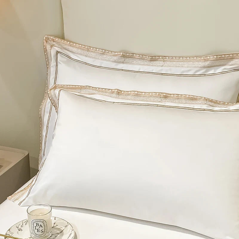 Royal Retreat Gold Edging Embroidered 1000 TC Duvet Set - White