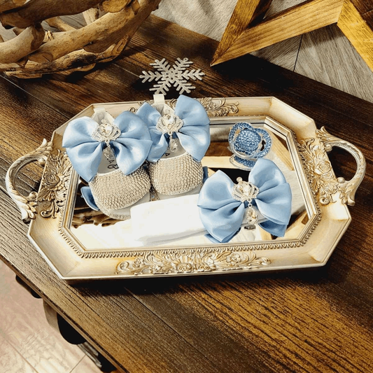 Blue Belle Enchanted Crystal Baby Shoes, Bow & Pacifier Gift Set