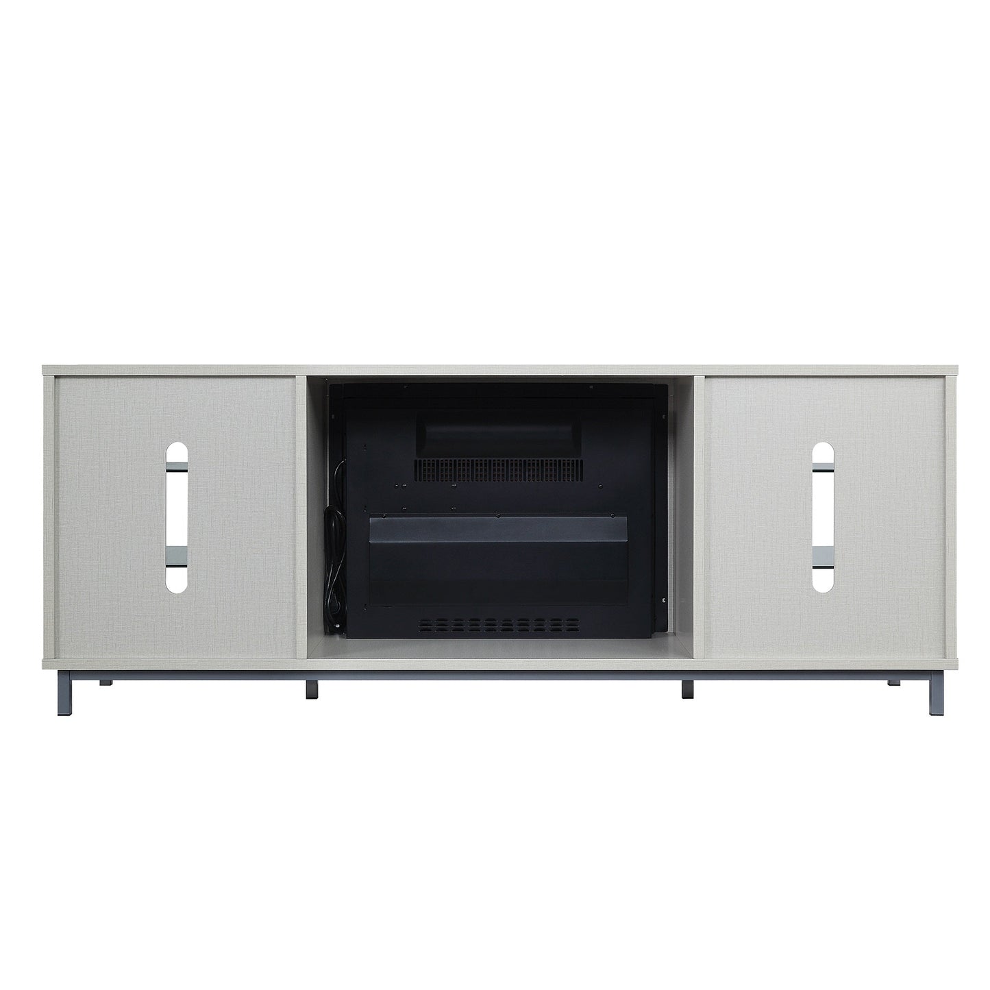 Firey 60" TV Stand/Fireplace with Glass Shelves - Beige Gloss