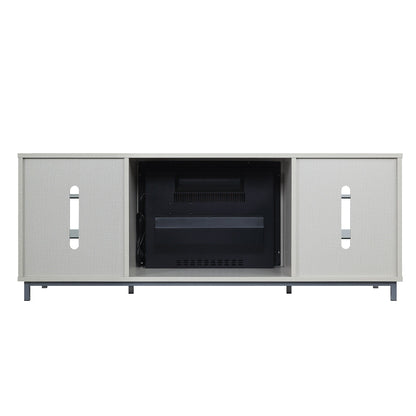 Firey 60" TV Stand/Fireplace with Glass Shelves - Beige Gloss