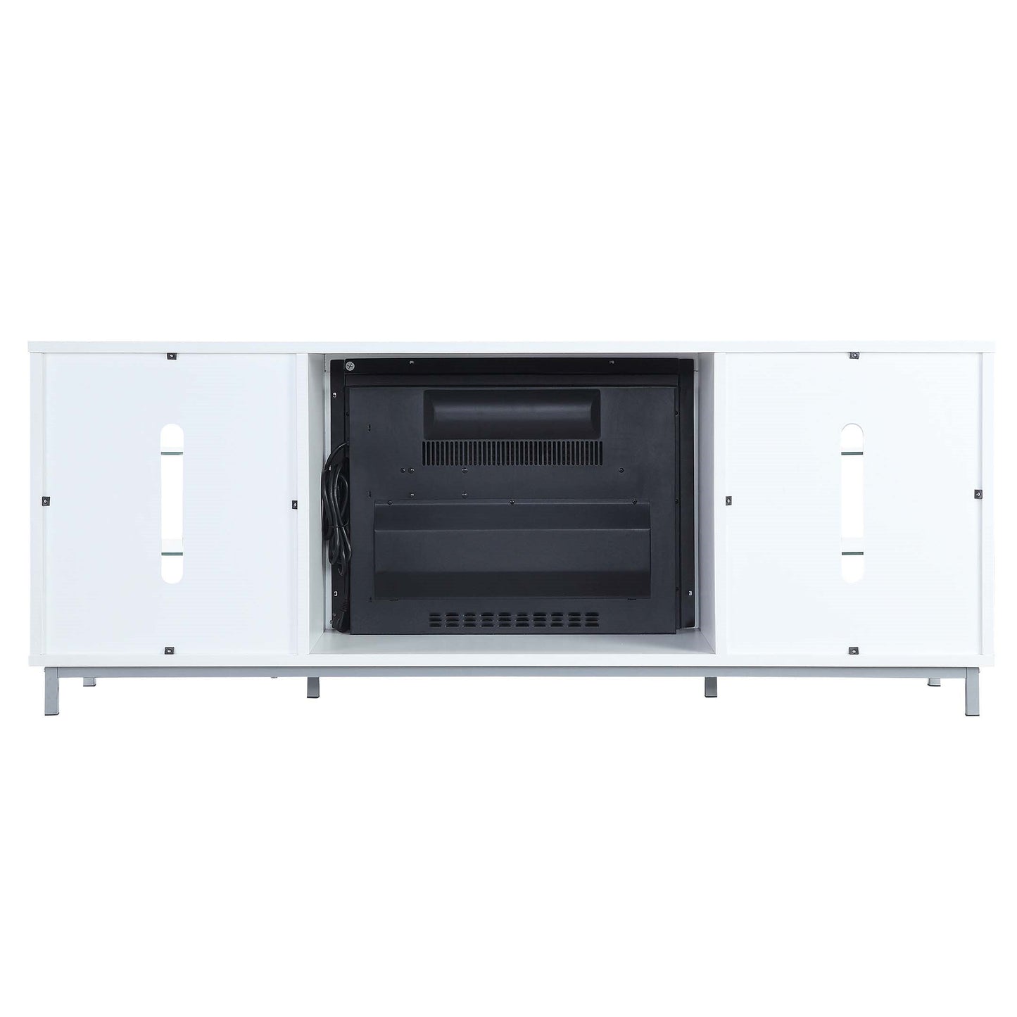 Firey 60" TV Stand/Fireplace with Glass Shelves - White Gloss