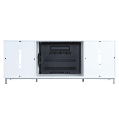 Firey 60" TV Stand/Fireplace with Glass Shelves - White Gloss