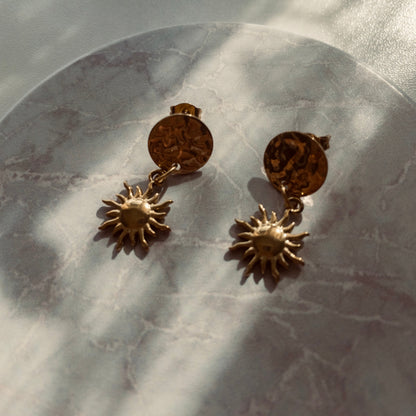 Sara Earrings | Stamped Coin with Sun Pendant Earrings