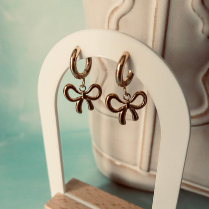 Bella Earrings | Gold Hoop Earrings with Bow Pendant