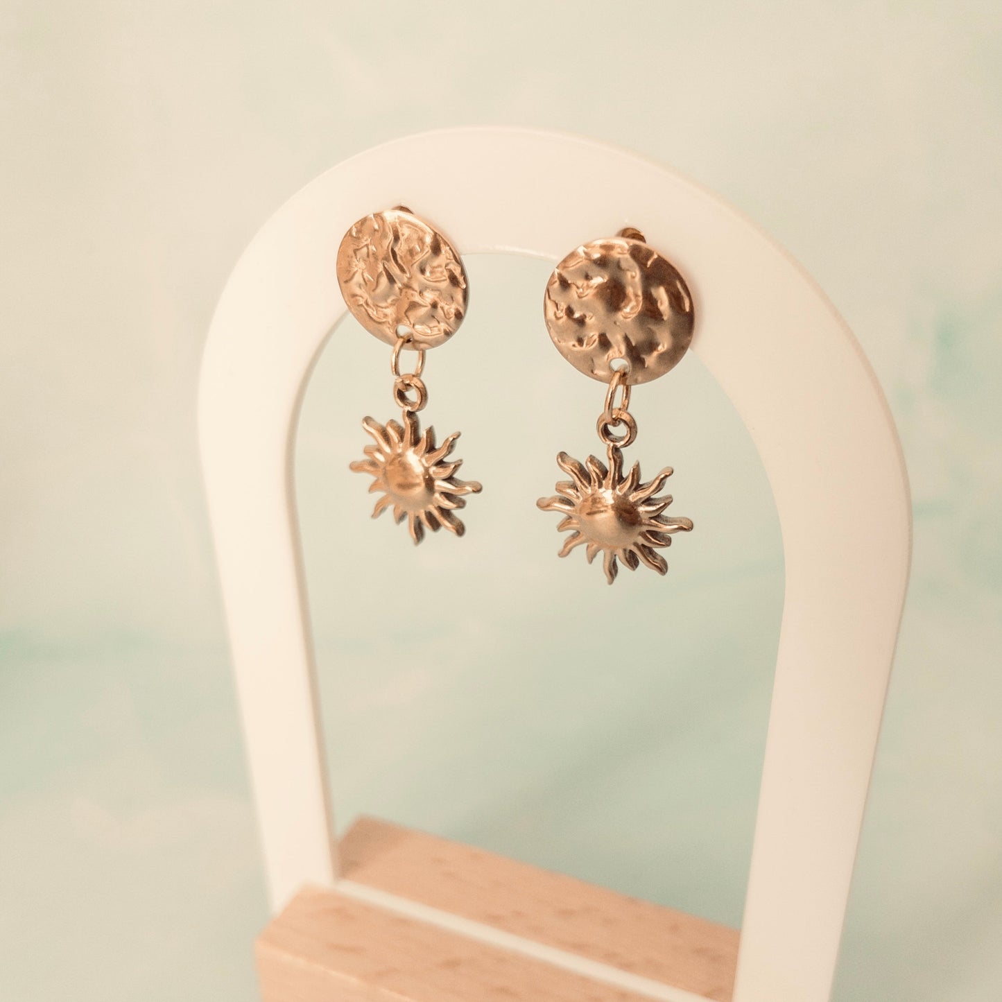 Sara Earrings | Stamped Coin with Sun Pendant Earrings