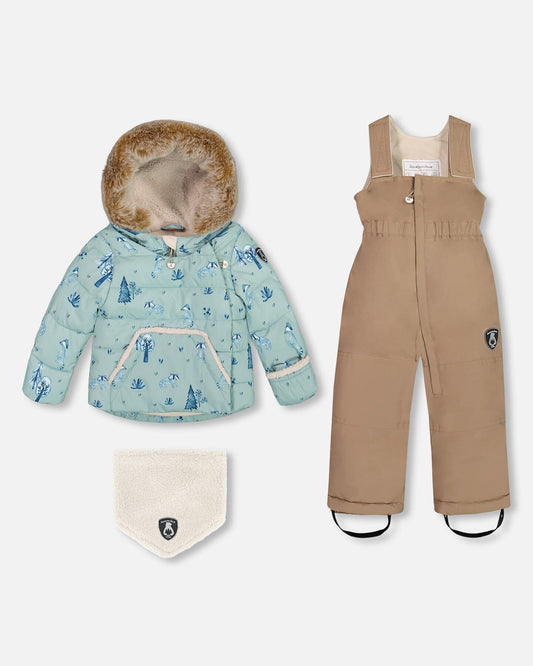 Two Piece Baby Snowsuit Sage Printed Racoons