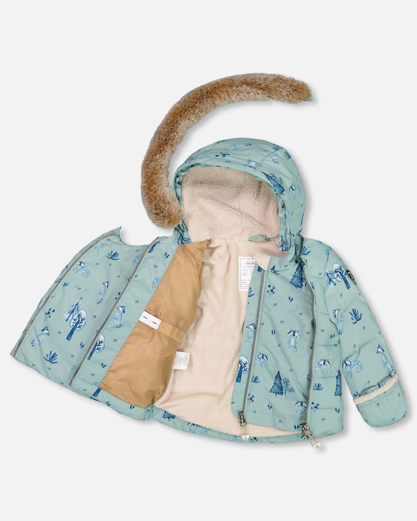 Two Piece Baby Snowsuit Sage Printed Racoons