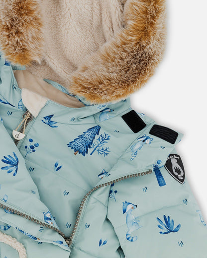 Two Piece Baby Snowsuit Sage Printed Racoons