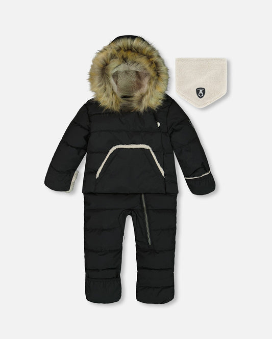 One Piece Baby Hooded Snowsuit Black Designed For Car Seat