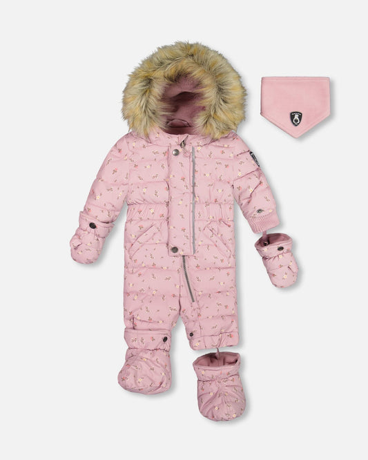 One Piece Baby Snowsuit Rose Printed Mini Flowers