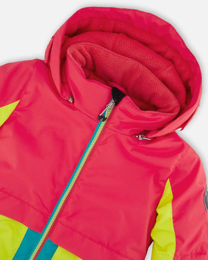 Two Piece Snowsuit Colorblock Fuchsia, Lime And Turquoise With Printed Bubbles