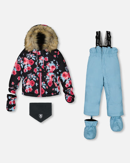 Two Piece Baby Snowsuit Air Blue Printed Roses