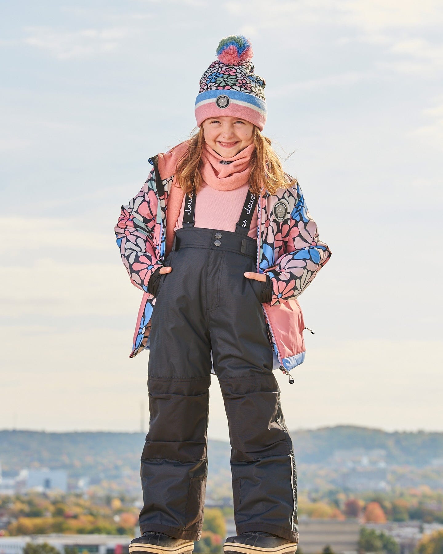 Two Piece Snowsuit Printed Retro Flowers With Black