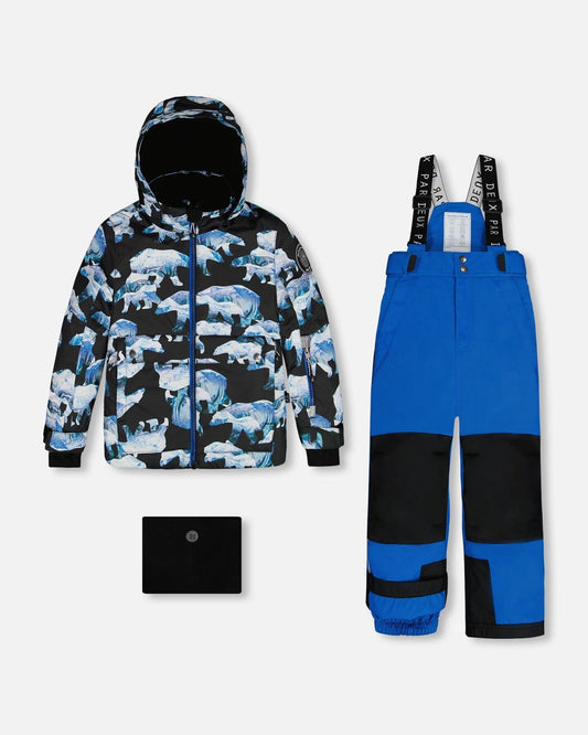 Two Piece Snowsuit Printed Bears And Royal Blue