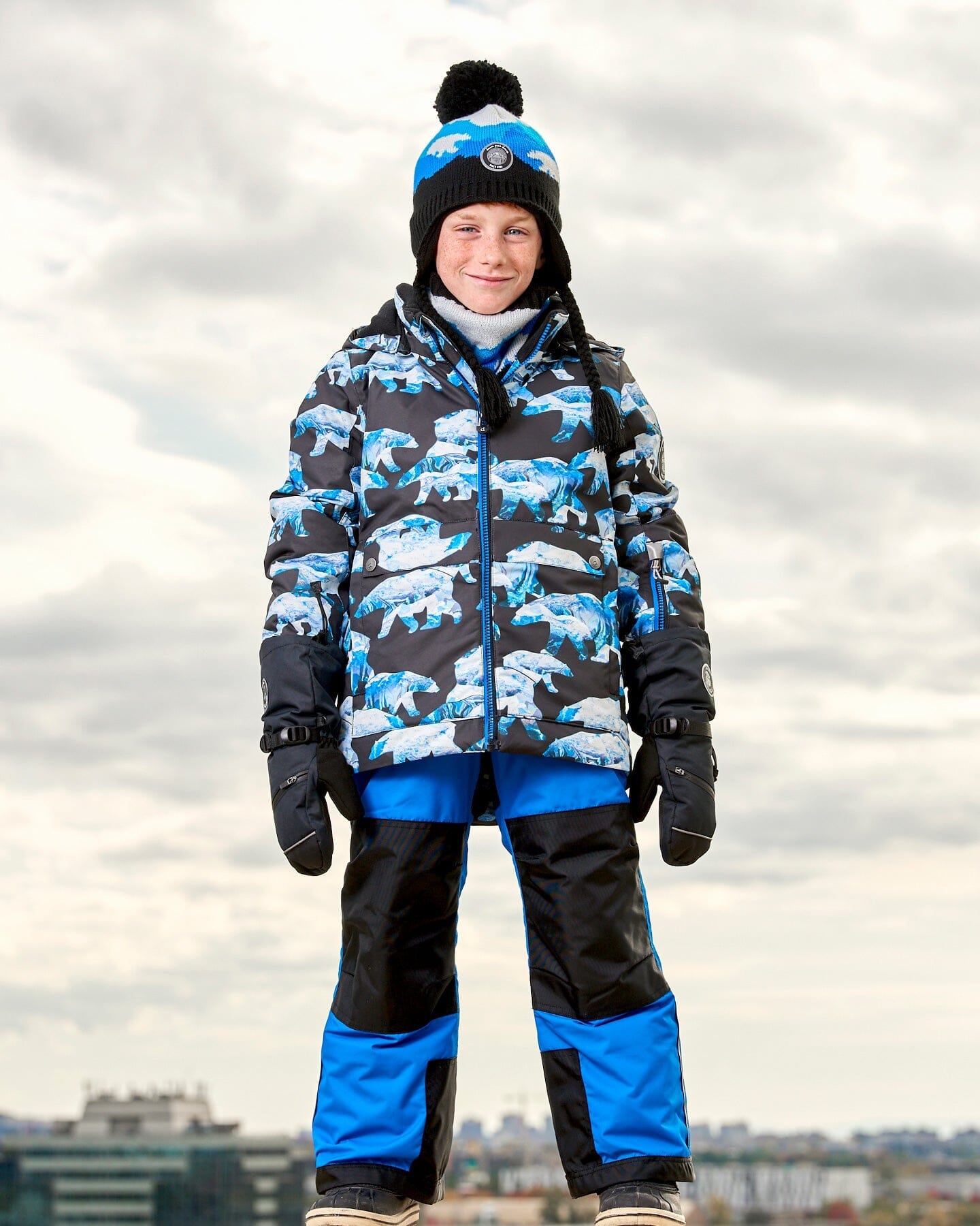 Two Piece Snowsuit Printed Bears And Royal Blue