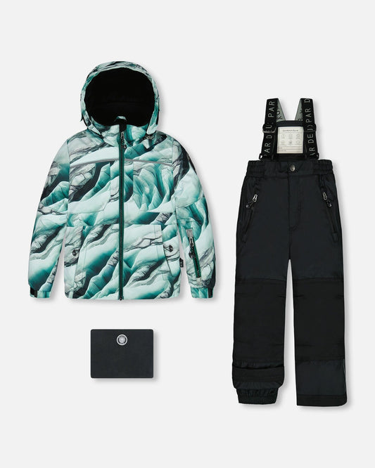 Two Piece Snowsuit Printed Glaciers And Black