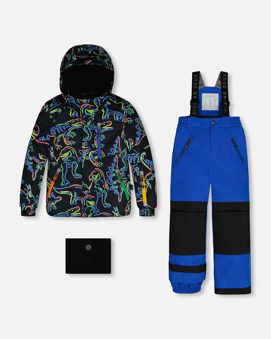 Two Piece Snowsuit Royal Blue Printed Dinos