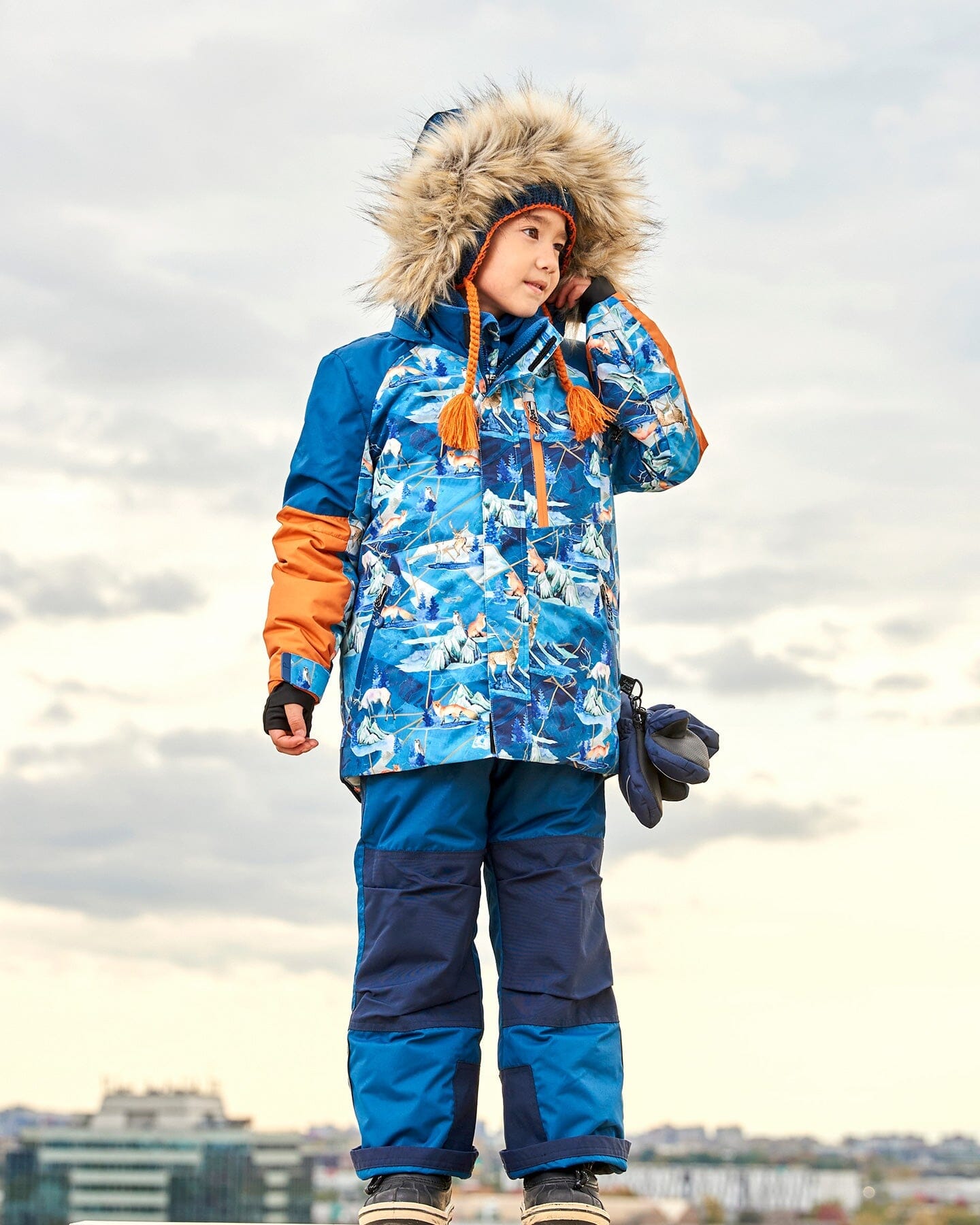 Two Piece Snowsuit Majolica Blue Printed Animals And Glaciers