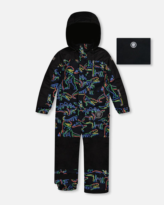 One Piece Snowsuit Black Printed Dinos