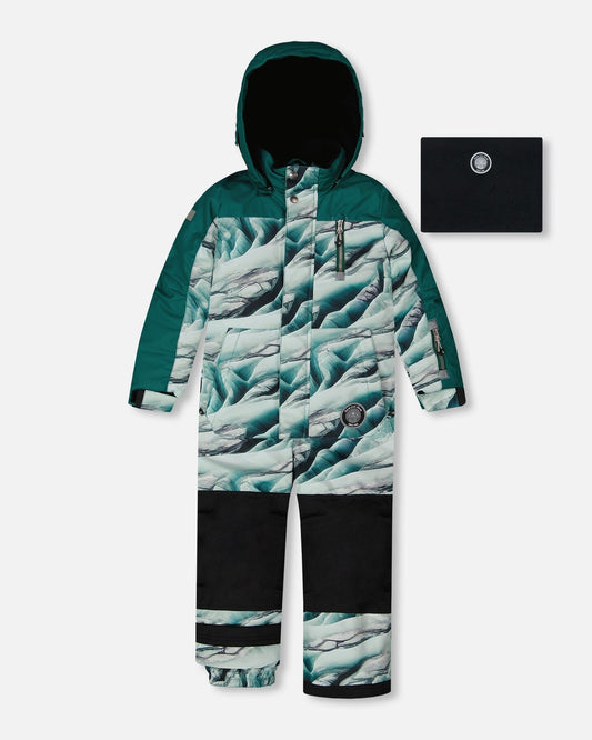 One Piece Snowsuit Forest Green Printed Glaciers