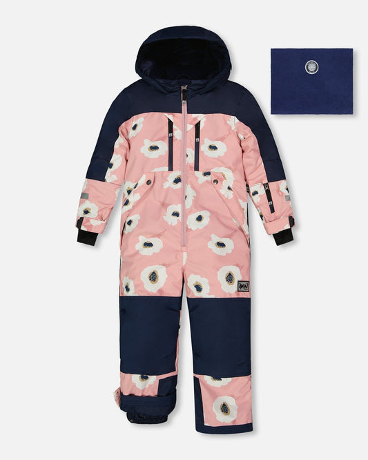 One Piece TEKNIK Snowsuit Pink Printed Off White Flowers