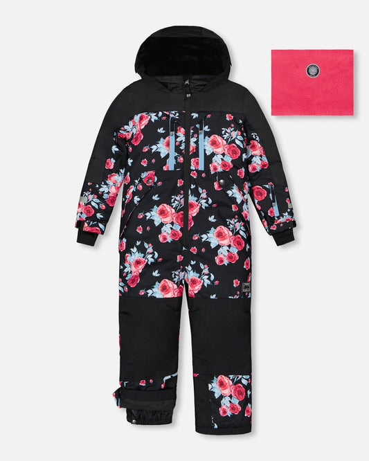 One Piece TEKNIK Snowsuit Black Printed Roses