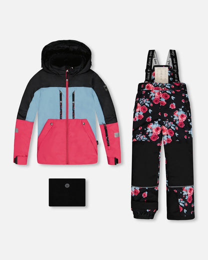 Two Piece TEKNIK Snowsuit Colorblock Black Printed Roses