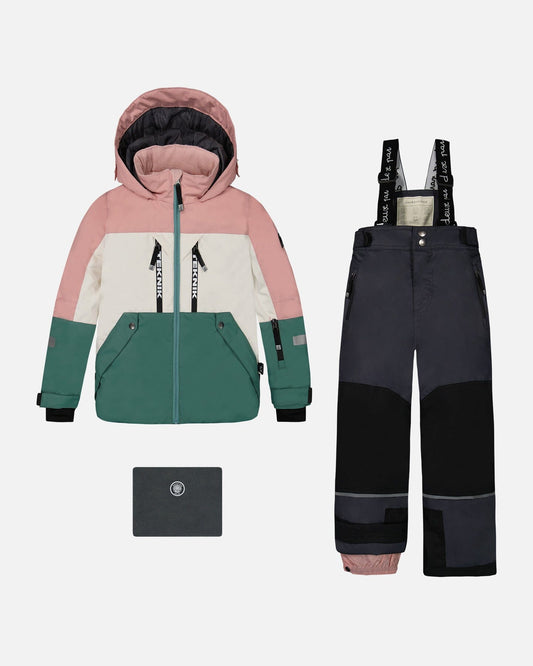 Two Piece TEKNIK Snowsuit Pink, White And Sage With Dark Grey