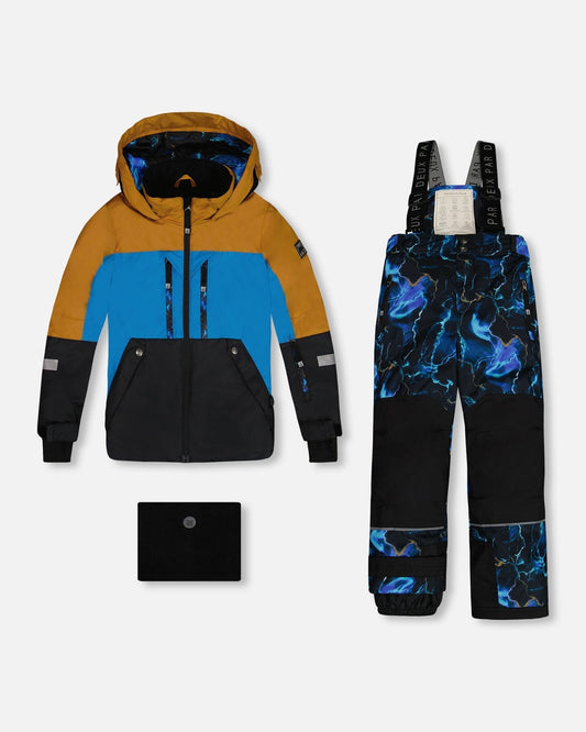 Two Piece TEKNIK Snowsuit Brown, Blue And Black With Printed Storm