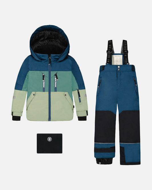 Two Piece TEKNIK Snowsuit Colorblock Blue, Green And Gray