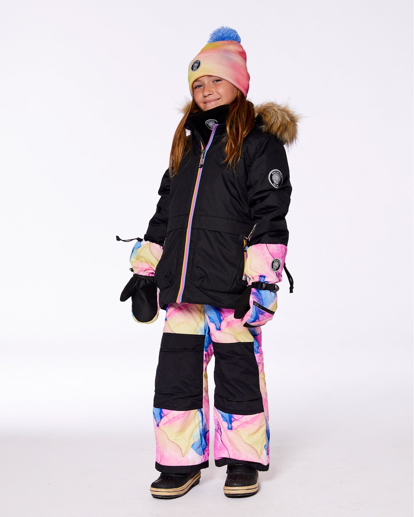 Two Piece Snowsuit Black With Printed Multicolor