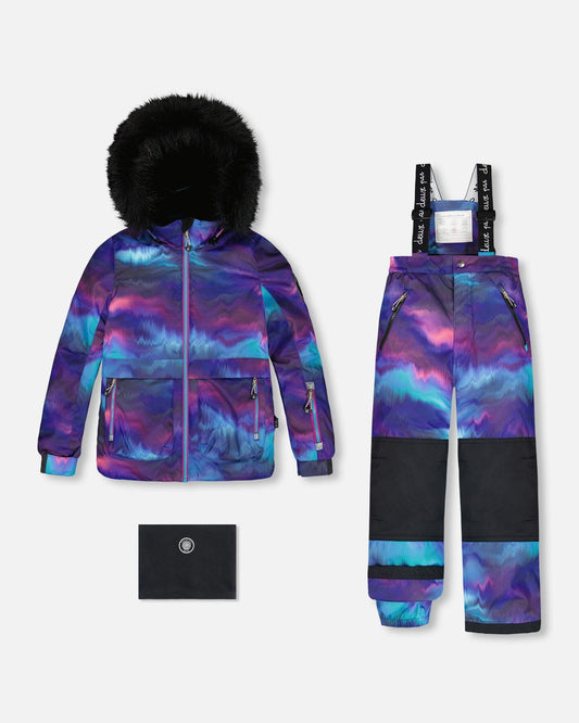 Two Piece Snowsuit Printed Purple Aurora Borealis