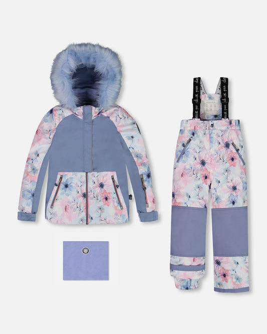 Two Piece Snowsuit Printed Watercolor Blue Flowers