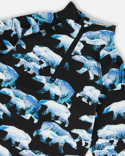 Two Piece Thermal Underwear Set Black Printed Polar Bears