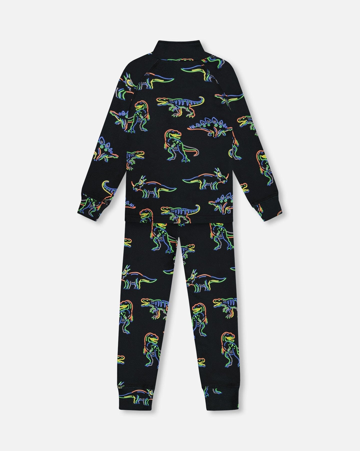 Two Piece Thermal Underwear Set Black Printed Neon Dino