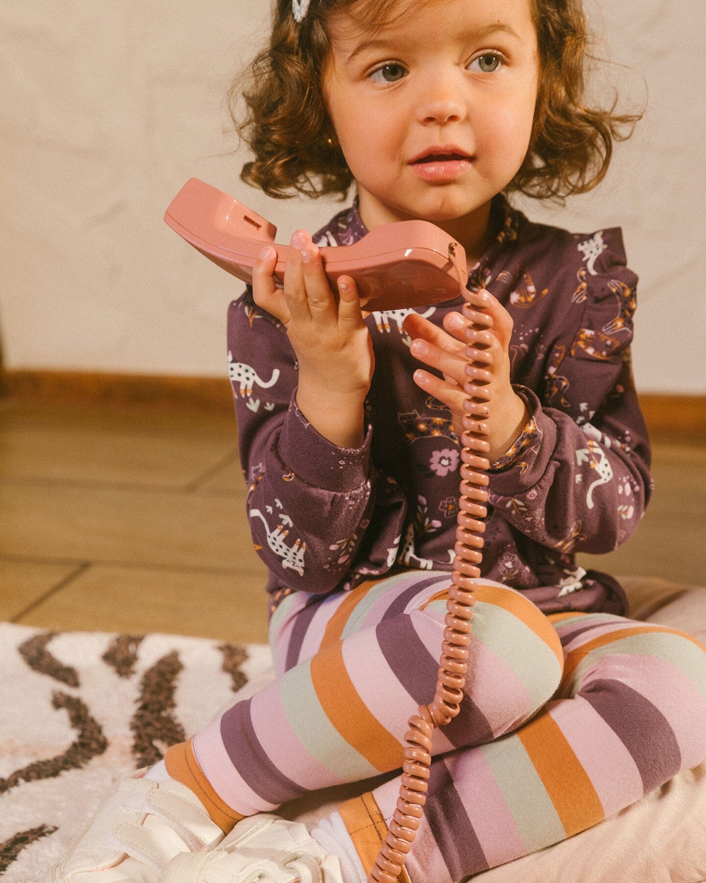 Tunic Mauve Printed Cats And Striped Leggings Set