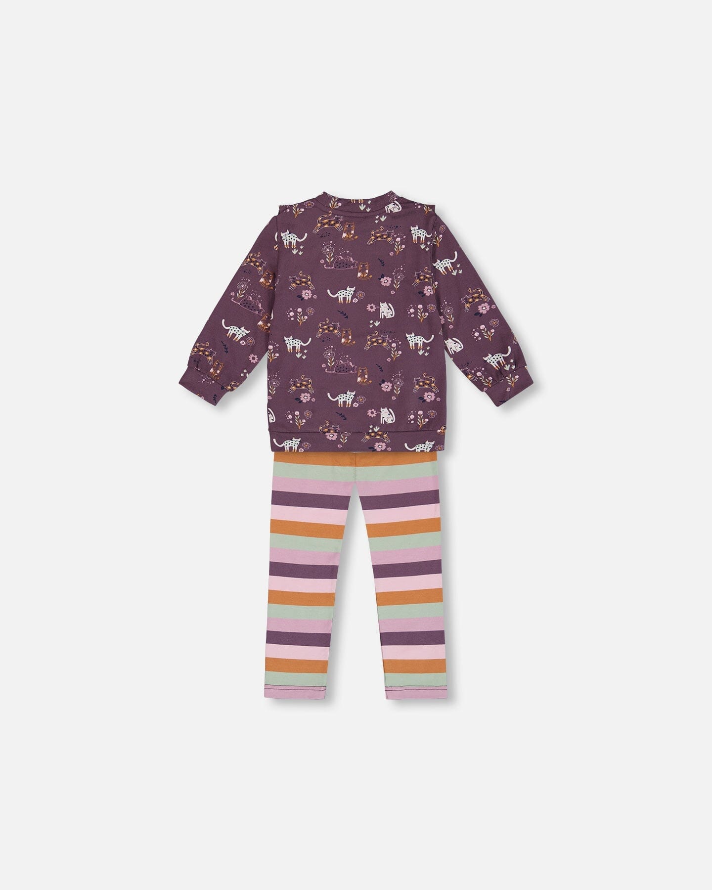 Tunic Mauve Printed Cats And Striped Leggings Set