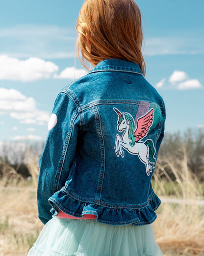 Stretch Denim Jacket With Unicorn