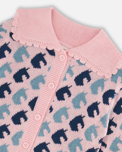 Jacquard Knit Cardigan Pink Unicorn