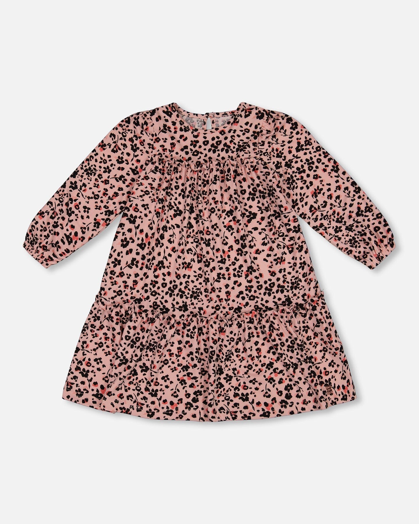 Long Sleeve Dress With Frills Pink Printed Leopard Flowers