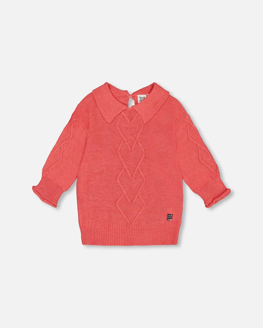 3/4 Knit Sweater With Collar Coral