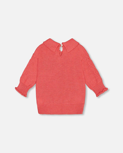 3/4 Knit Sweater With Collar Coral