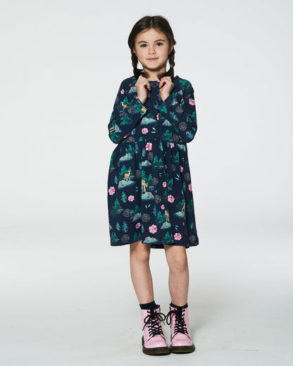 Jersey Long Sleeve Dress Navy Printed Bambi