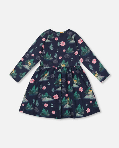 Jersey Long Sleeve Dress Navy Printed Bambi