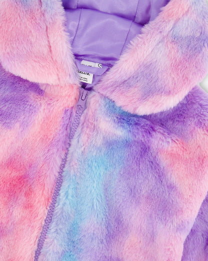 Faux Fur Hooded Cardigan Multicolor