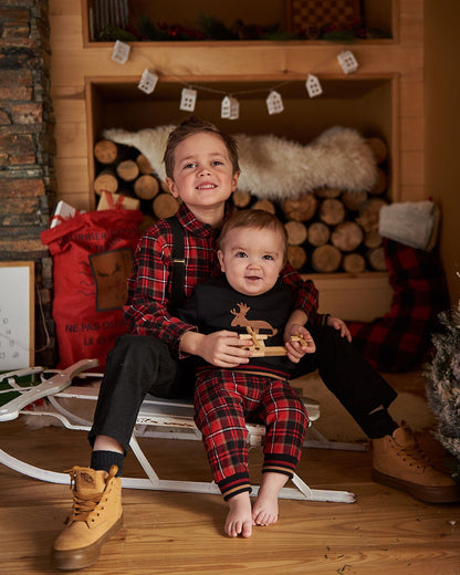 Fleece Sweatshirt And Pant Set Plaid Black And Red