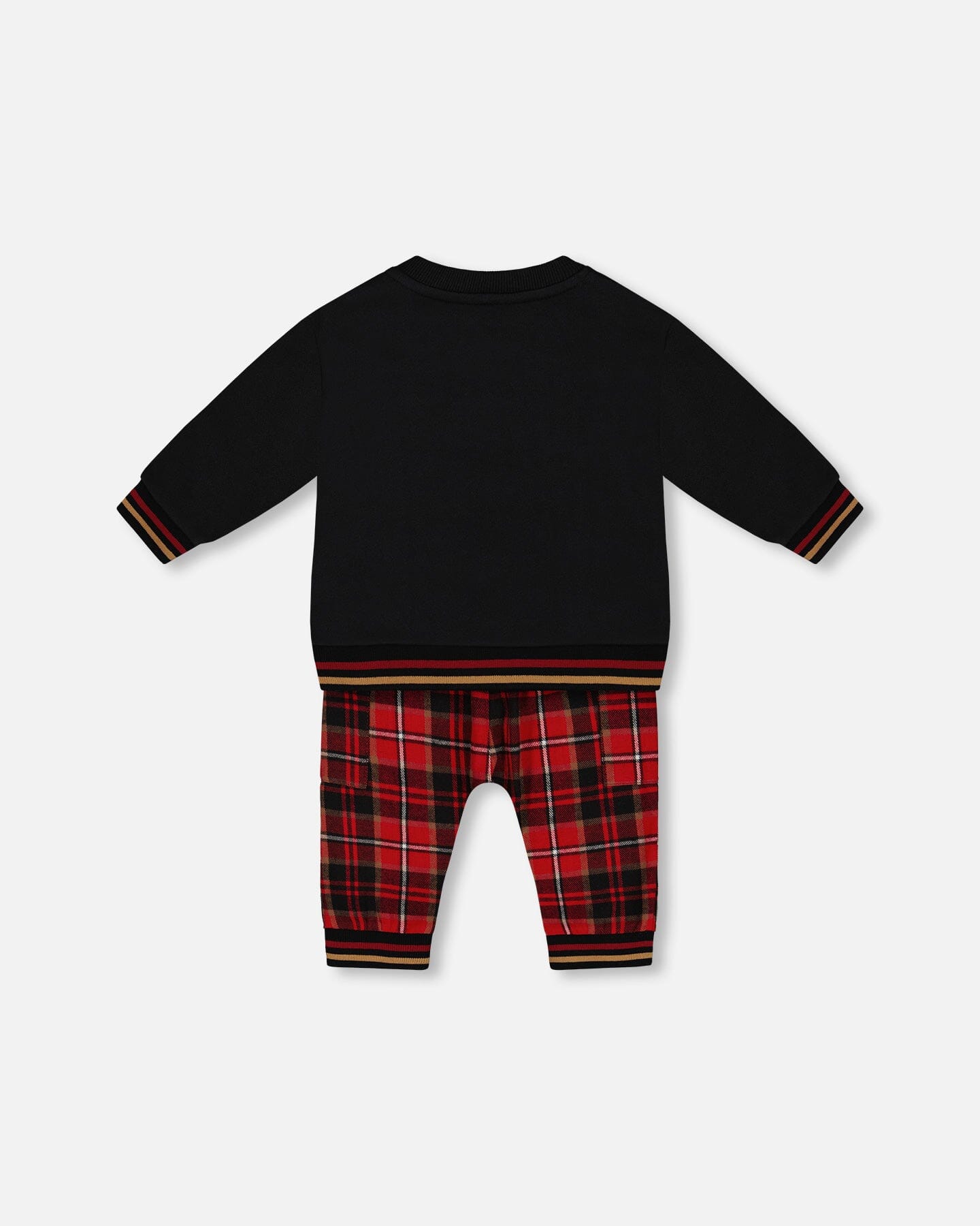 Fleece Sweatshirt And Pant Set Plaid Black And Red