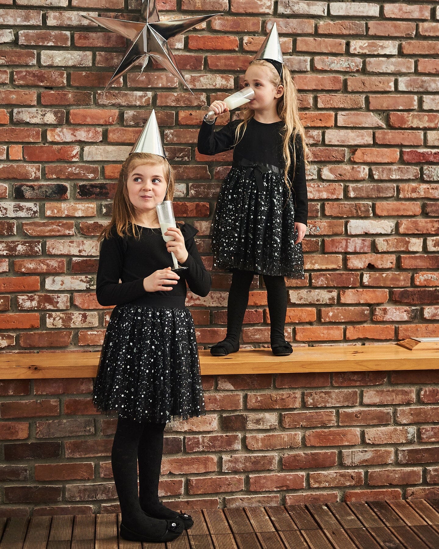 Long Sleeve Dress With Glittering Tulle Skirt Black